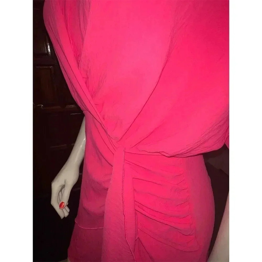 Elssime Women's Ruched Wrap Batwing Sleeve Dress Red Size S Casual - Picture 15 of 15